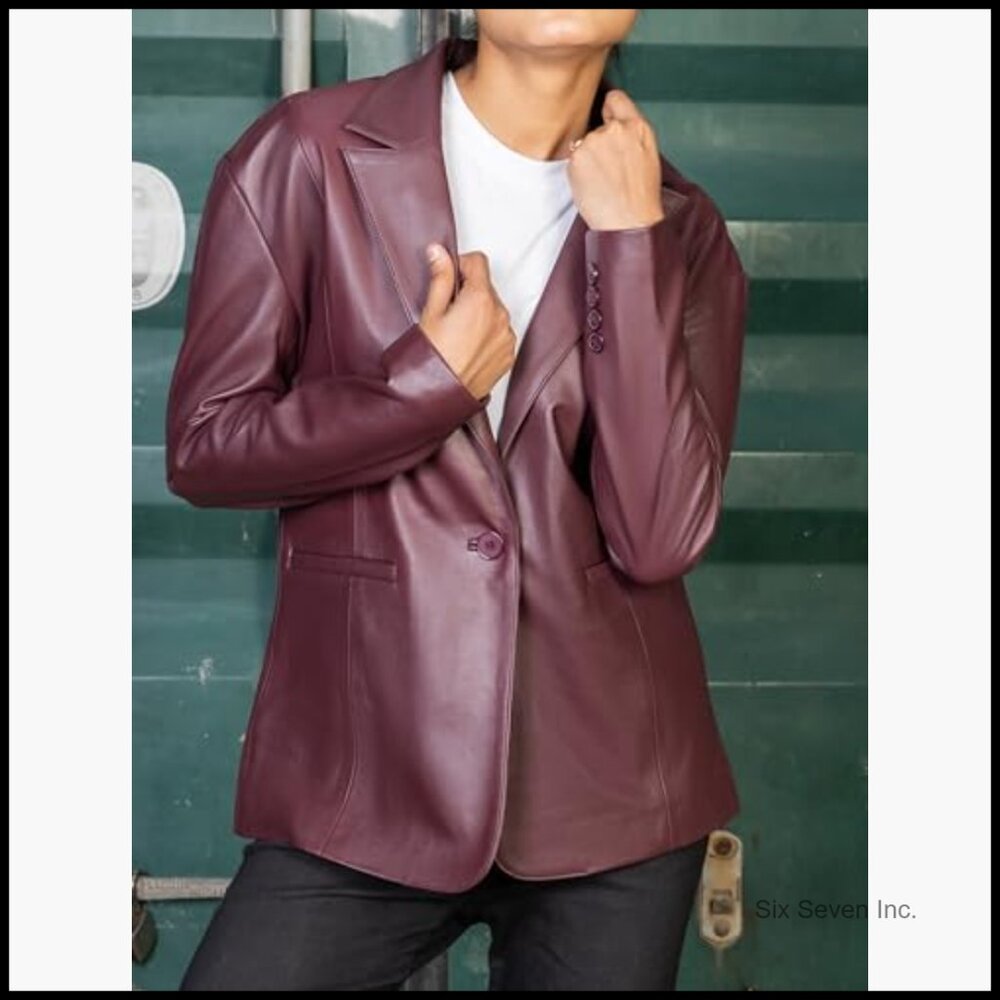 Oversized Lambskin Leather Blazer Women Business Casual Coat - Picture 3 of 7